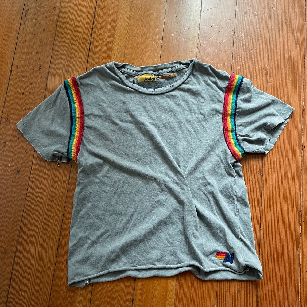 Aviator Nation Tee w/ Rainbow Sleeves